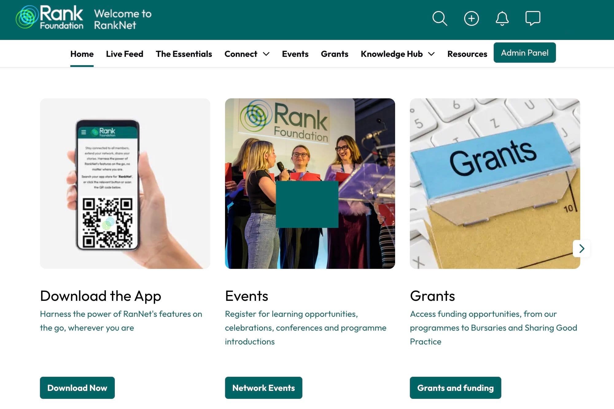 Homepage of the RankNet community app